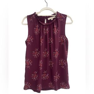 Loft - Sleeveless Floral Sleeveless Top. Size: Medium Color: Plum/ Floral